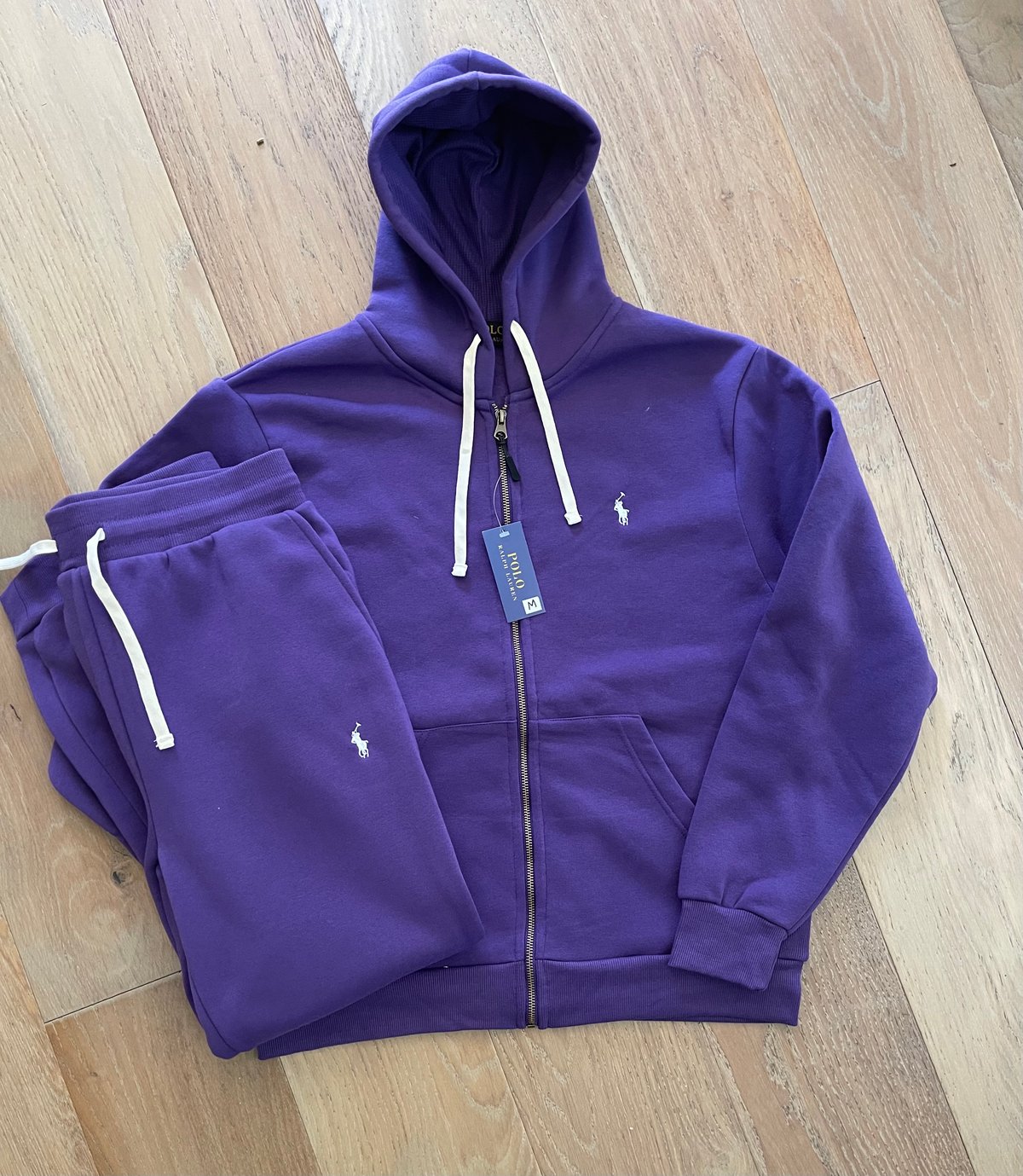 Men’s Purple Polo Zip Up Hoodie Sweatpants Set