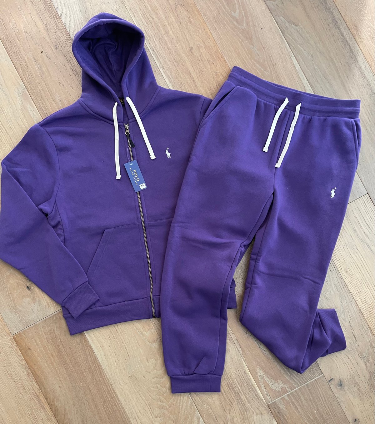 Men’s Purple Polo Zip Up Hoodie Sweatpants Set
