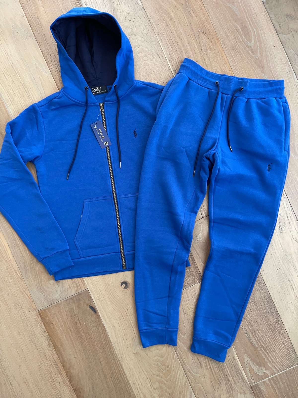 Men’s Royal Blue Polo Zip Up Hoodie Sweatpants Set