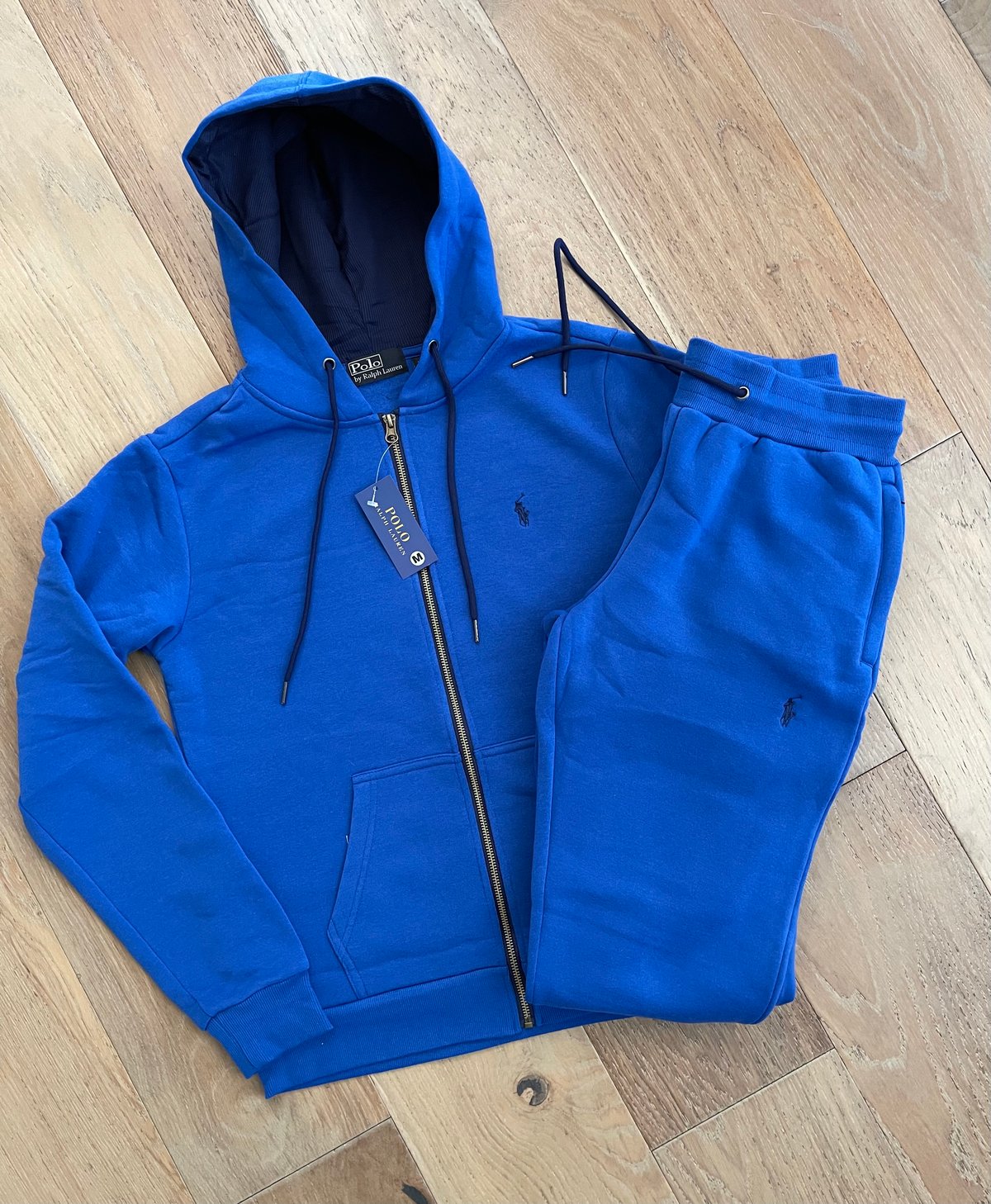 Men’s Royal Blue Polo Zip Up Hoodie Sweatpants Set