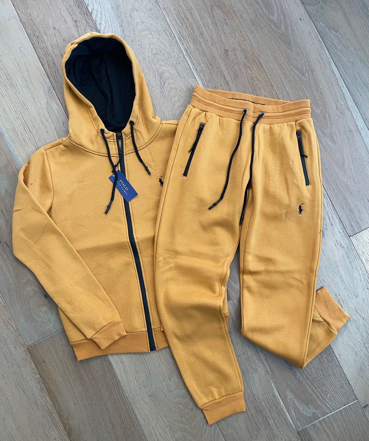 Men’s Wheat Polo Zip Up Hoodie Sweatpants Set