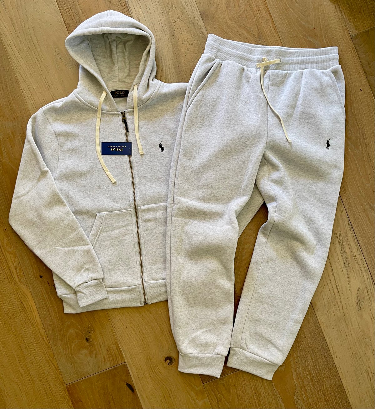 Men’s Grey/Black Polo Zip Up Hoodie Sweatpants Set