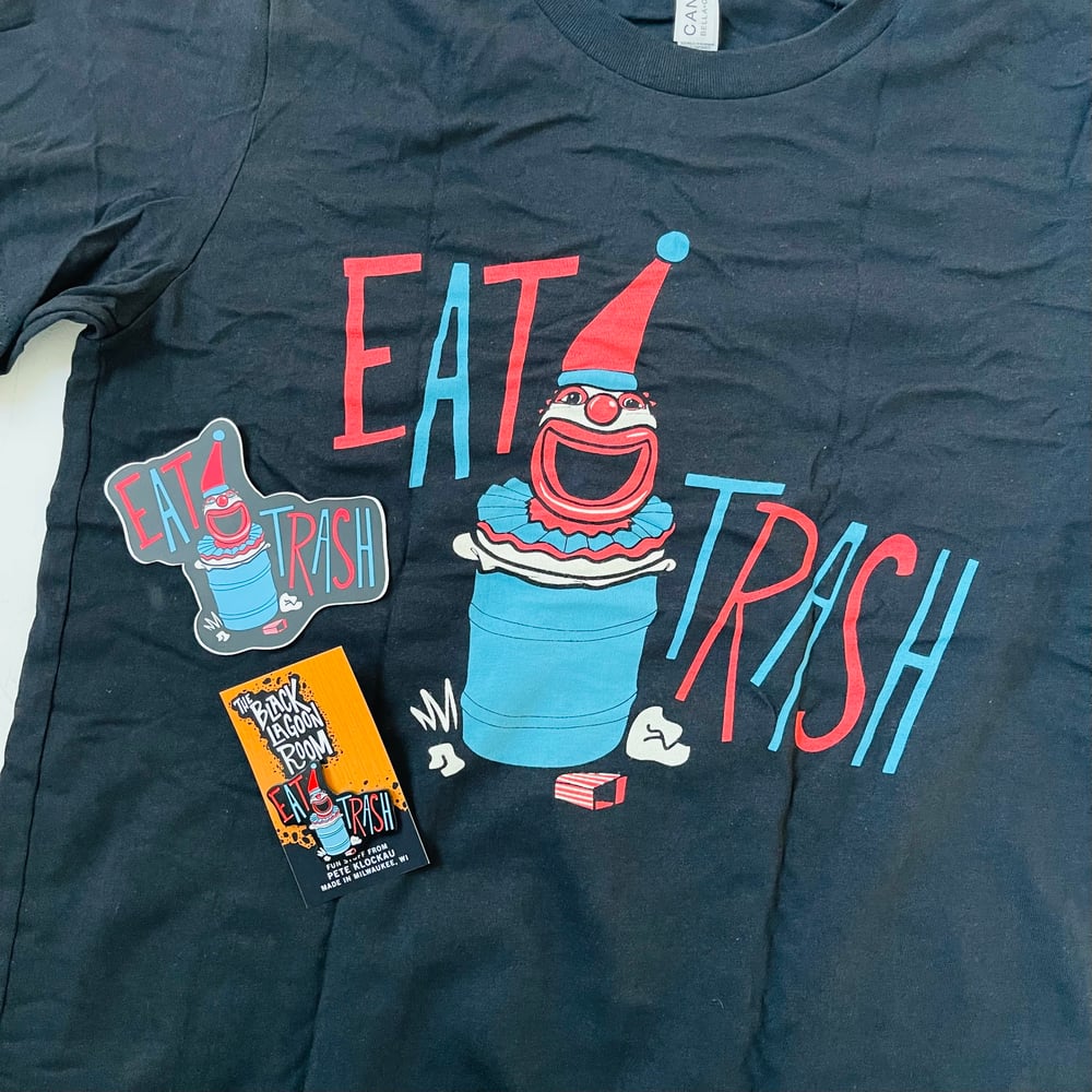 EAT TRASH T-Shirt, Sticker & Enamel Pin Discount Bundle