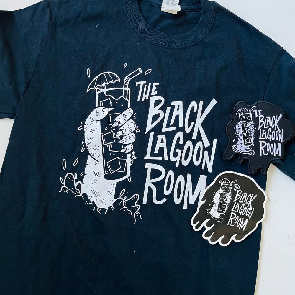 BLACK LAGOON ROOM Logo T-Shirt, Patch & Sticker Discounted Bundle