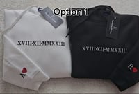 Image 1 of Roman Numeral & Sleeves Initials Hoodie