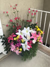 Front Porch Arrangement - Primary Colors Pink & White