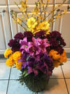 Front Porch Flower Arrangement - Primary Colors Purple & Yellow