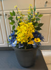 Front Porch Flower Arrangement - Primary Colors Blue & Yellow