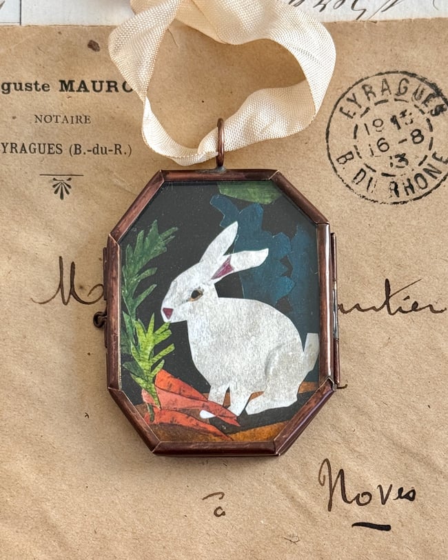 Classical rabbit ~ giclée print in locket