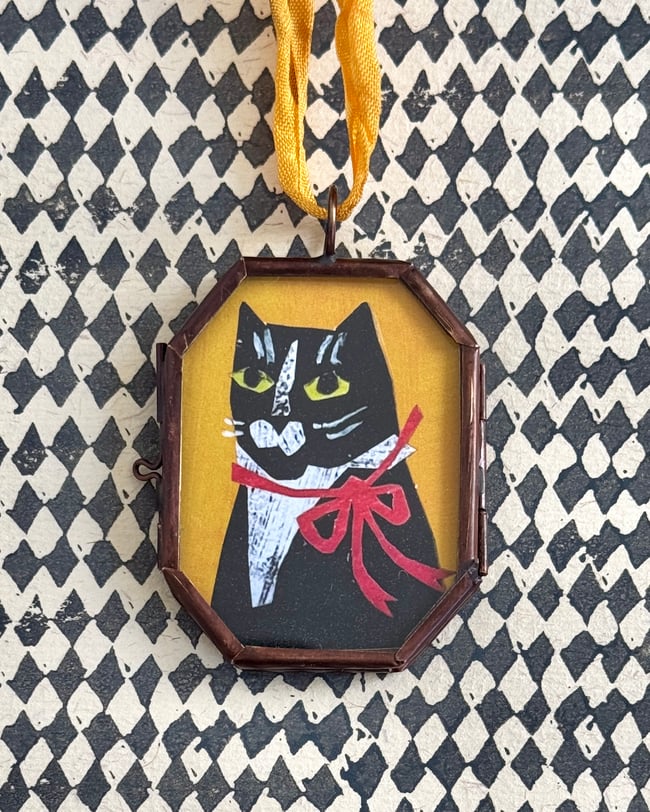 Tuxedo Kitty ~ giclée print in locket