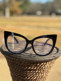 Image 1 of Black Round Cateye Clear Frames