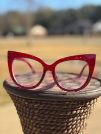 Image 1 of Red Round Cat Eye Sparkly Red Frames 