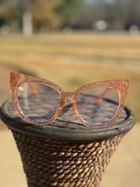 Image 1 of Peach Round Sparkly Cat Eye Clear Frames