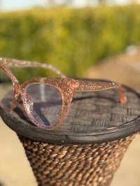 Image 2 of Peach Round Sparkly Cat Eye Clear Frames