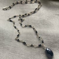 Image 3 of Black Garnet Teardrop Sterling Silver Handmade Chain Necklace