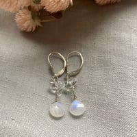 Image 2 of Herkimer Diamond Rainbow Moonstone Sterling Silver Leverback Earrings