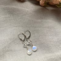 Image 3 of Herkimer Diamond Rainbow Moonstone Sterling Silver Leverback Earrings