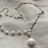 Image 1 of Faceted Freshwater Pearl Sterling Silver Asymmetrical Necklace