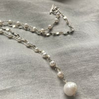 Image 2 of Faceted Freshwater Pearl Sterling Silver Asymmetrical Necklace