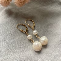 Image 1 of Faceted White Freshwater Pearl 14k Gold Fill Leverback Earrings