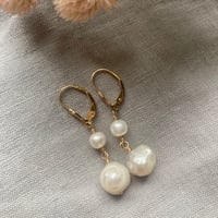 Image 2 of Faceted White Freshwater Pearl 14k Gold Fill Leverback Earrings