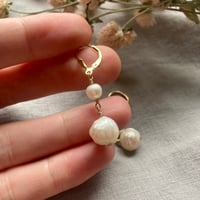 Image 3 of Faceted White Freshwater Pearl 14k Gold Fill Leverback Earrings