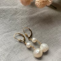 Image 4 of Faceted White Freshwater Pearl 14k Gold Fill Leverback Earrings