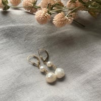 Image 5 of Faceted White Freshwater Pearl 14k Gold Fill Leverback Earrings