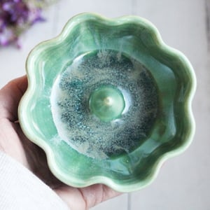 Image of Ceramic Ring Holder in Shimmering Green Glaze, Handcrafted Pottery, Made in USA