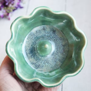 Image of Ceramic Ring Holder in Shimmering Green Glaze, Handcrafted Pottery, Made in USA