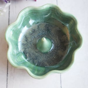 Image of Ceramic Ring Holder in Shimmering Green Glaze, Handcrafted Pottery, Made in USA