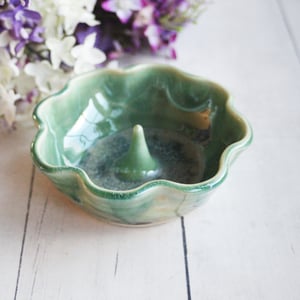 Image of Ceramic Ring Holder in Shimmering Green Glaze, Handcrafted Pottery, Made in USA