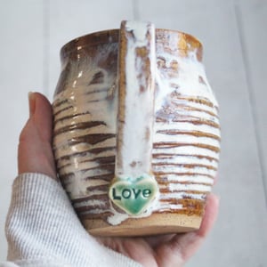 Image of Rustic Love Mug, 13 oz. , Handcrafted Pottery Stoneware Coffee Cup, Made in USA