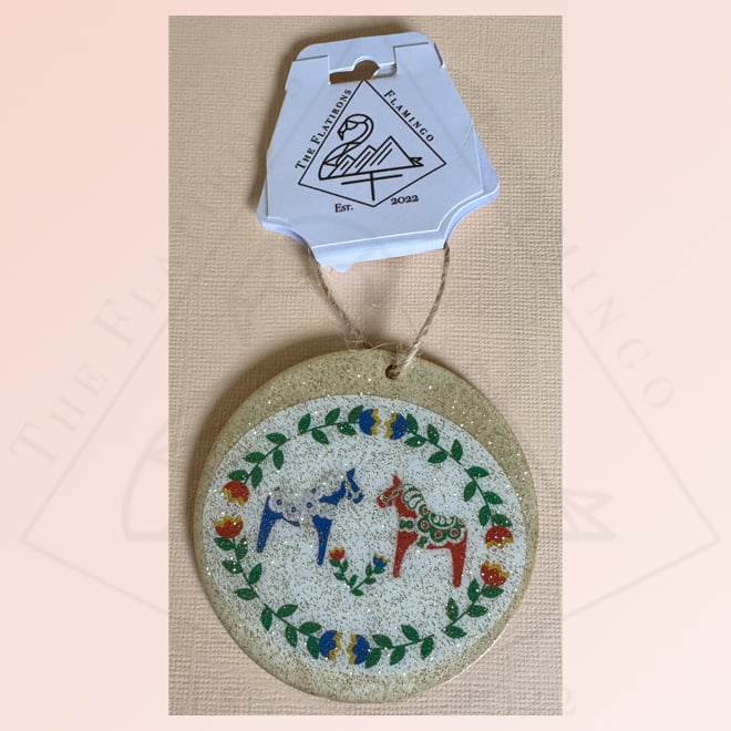 Image of Dala Horse Wood Circle - Deluxe Ornament