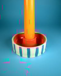Image 1 of Striped Blue Candlestick Holder