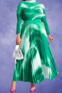 Image 1 of Two-Piece Pleated Long-Sleeve Top & Skirt