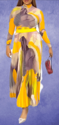 Image 2 of Two-Piece Pleated Long-Sleeve Top & Skirt