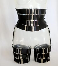 Image 2 of  MADE TO ORDER - Elastic Waist Cincher and thigh garter set in black satin (Size XS - XL)