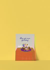 Postkarte - alles gute zum geburtstag / Katze am Tisch