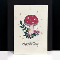 Image 1 of Floral Mushroom Happy Birthday Card