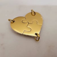 Image 1 of Laser Engravable Family Heart Charms for Family of 3 / 3 Friends Keychain & Necklace - Gold Color