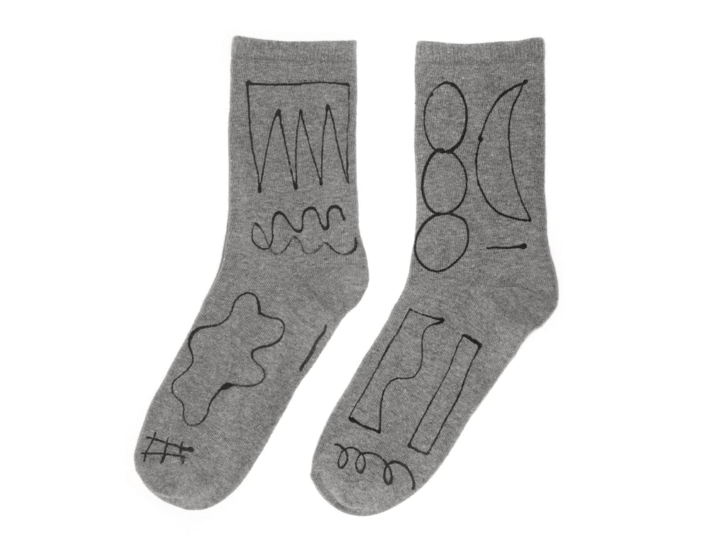 Image of GREY SOCKS WITH DRAWING