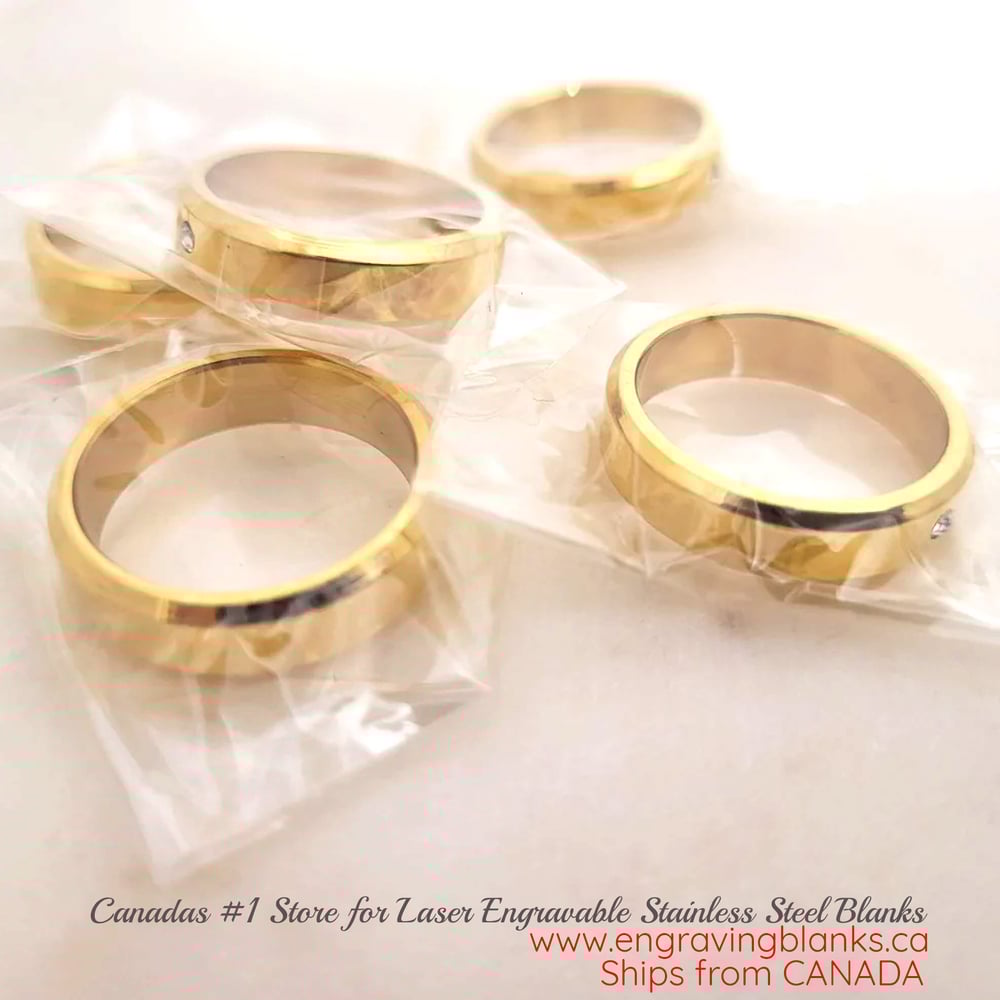 Image of Laser Engravable Steel Rings with Crystal stone for Necklace - Gold Color
