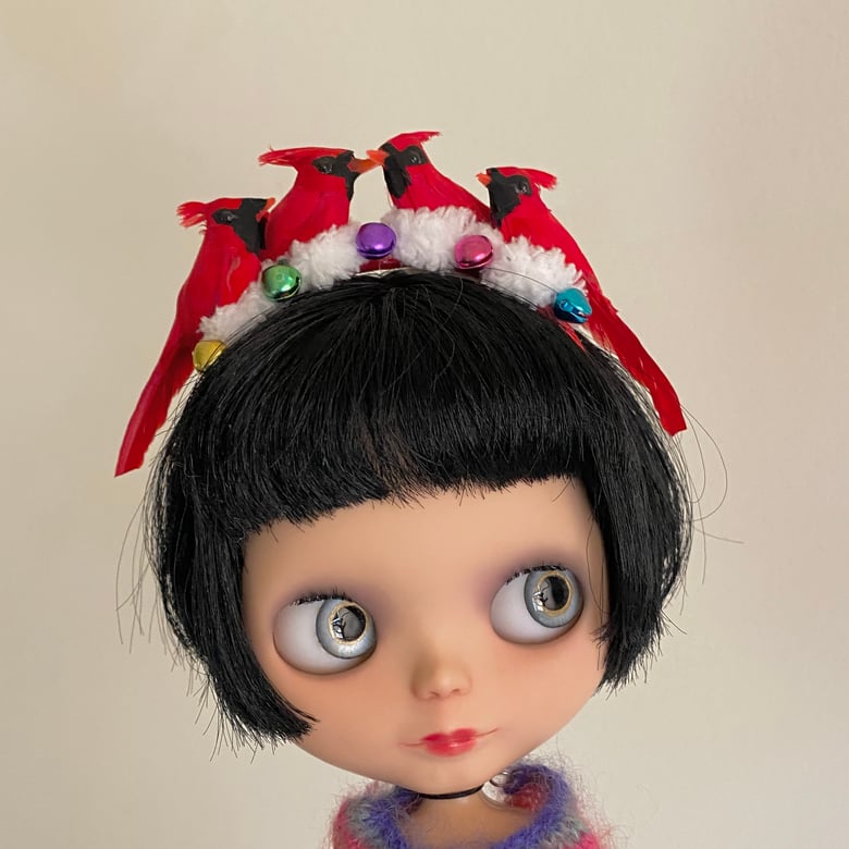 Image of Cardinals in the Snow Headband for Blythe Dolls