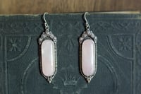 Image 1 of OOAK Rose Quartz Victorian Floral Rose Dangle Earrings Sterling Silver