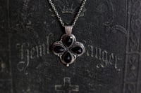 Image 5 of Black Onyx Quatrefoil Sterling Silver Tudor Renaissance Gothic Necklace Pendant OOAK