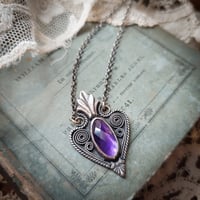 Image 1 of Amethyst Victorian Gothic Filigree Sterling Silver Necklace OOAK