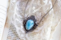 Image 1 of Blue Larimar stone Sterling Silver 925 Handmade Shield Gothic Victorian Necklace, unique natural ...