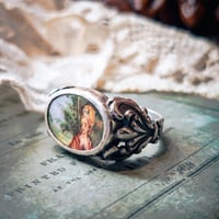 Image 1 of Victorian Sterling Silver Portrait Porcelain Ring Handmade OOAK