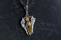 Image 2 of Sterling Silver Memento Mori Necklace, Gothic Skeleton Pendant, Coffin Crystal Jewelry, Silver An...